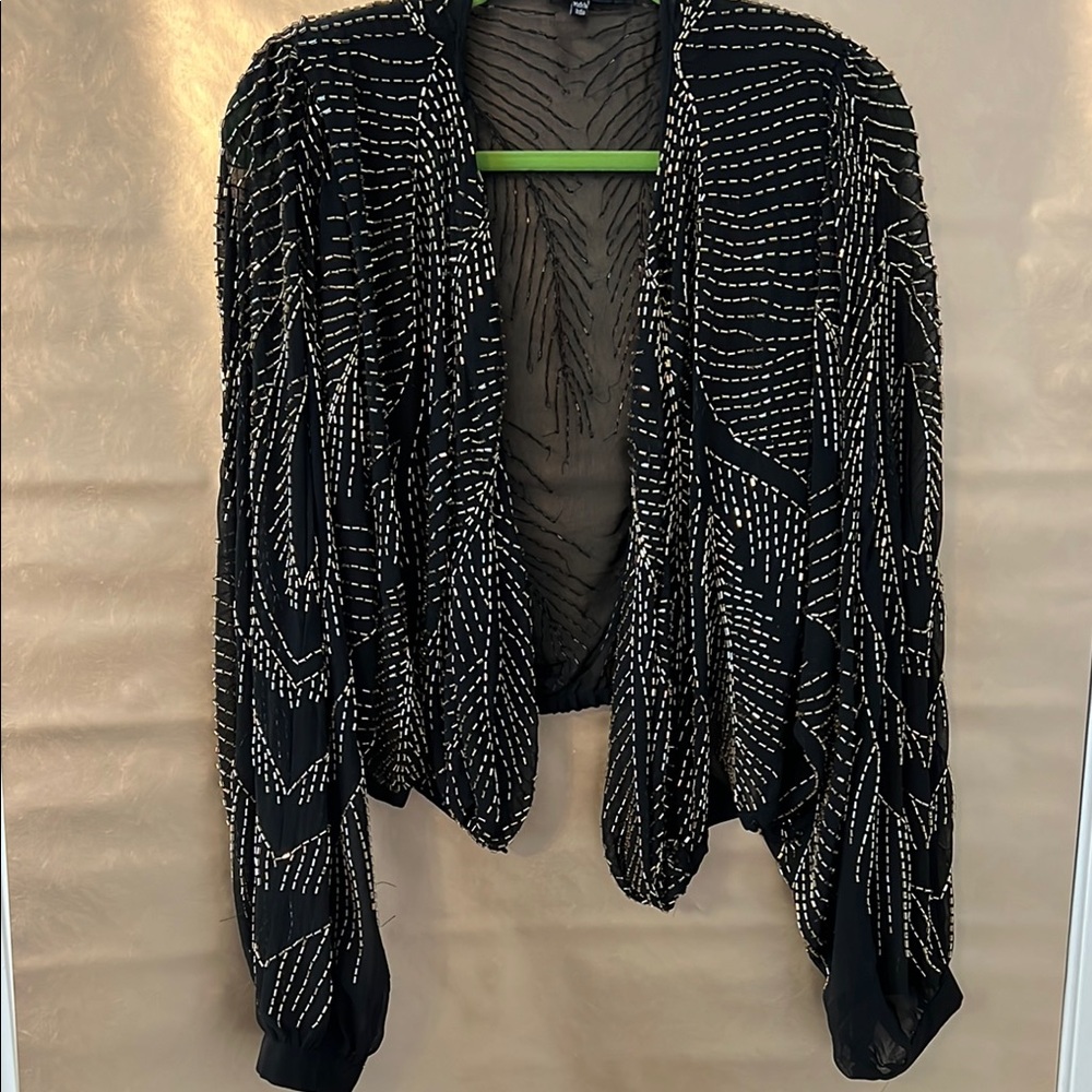 Nasty Gal Black Sequin Cropped Blazer